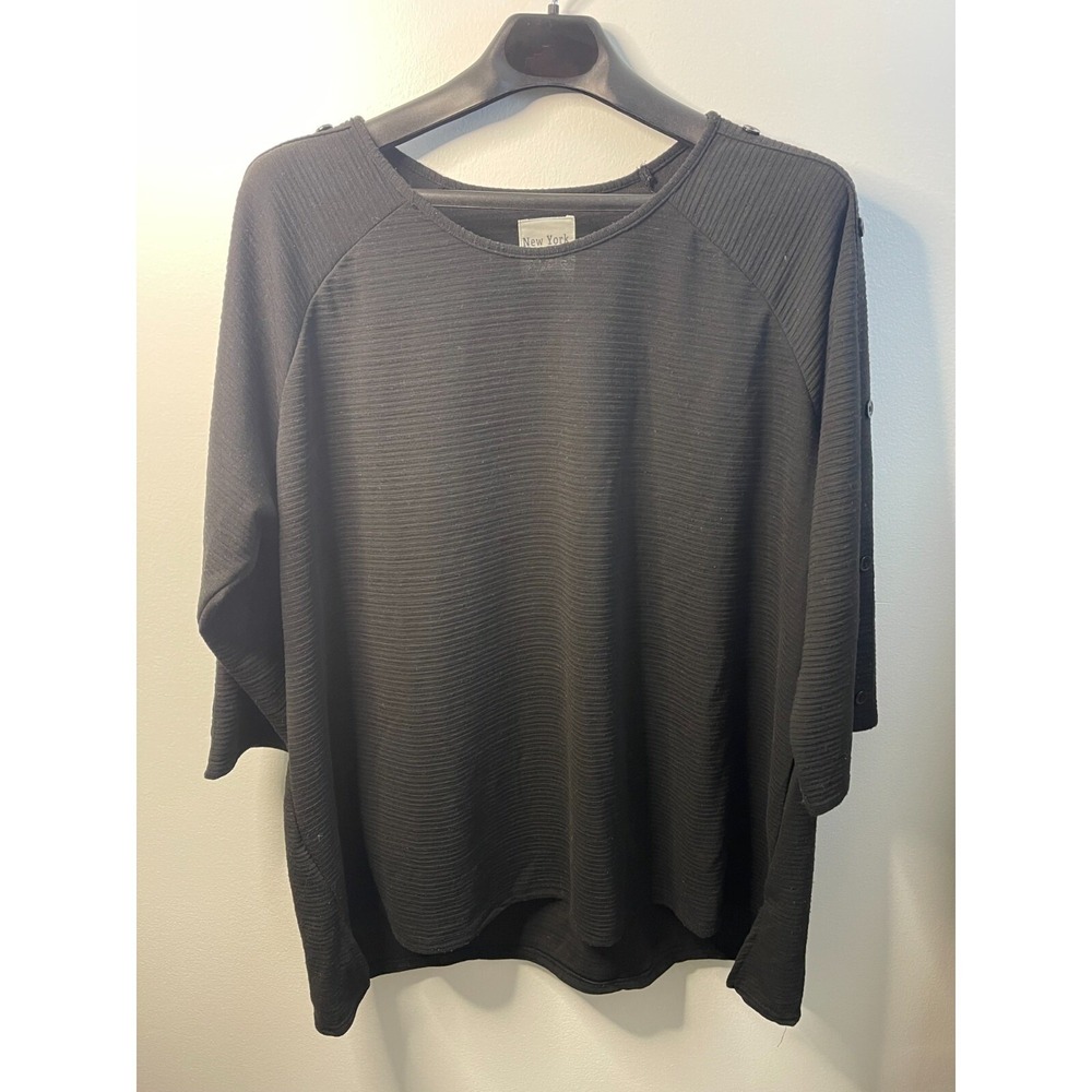 New York Laundry Womens 3X Black Textured Knit 3/4 Sleeve Button Shoulder Blouse